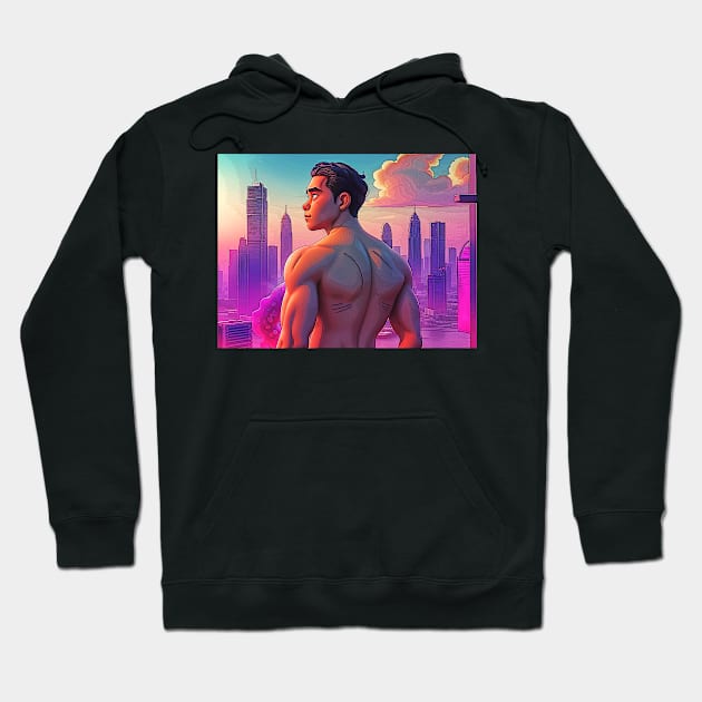 Lofi Shirtless Thai Man Overlooking City 03 Hoodie by Korey Watkins